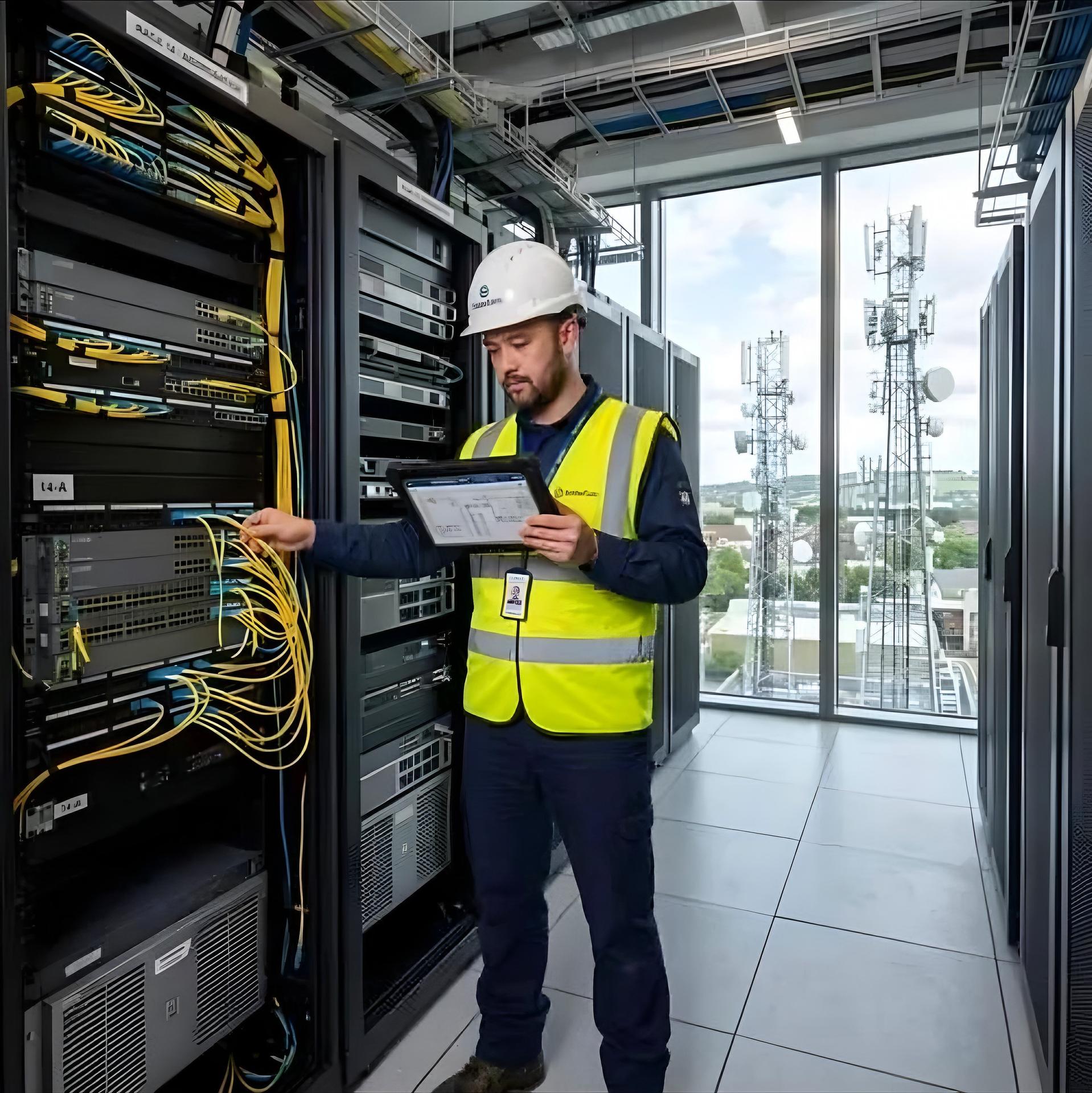 PROTEI engineer working in a telecom data centre